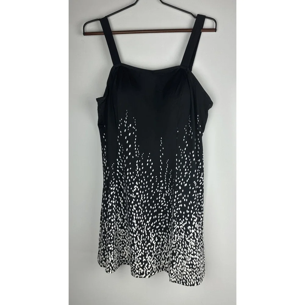 NWT Swimsuits For All 1 Piece Swim Dress Black White Dot Swimdress Plus Size 18 - Picture 2 of 9